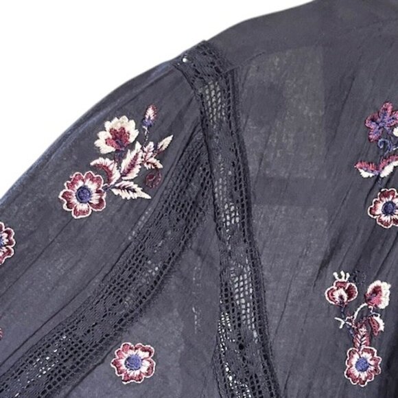 Free People Chasin Spring Maxi Bodysuit Black Dress Button Floral Embroidered S - Picture 9 of 16